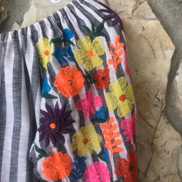 ASOS Tall Gray/White Stripe Embroidered Dress - Picture 4 of 7